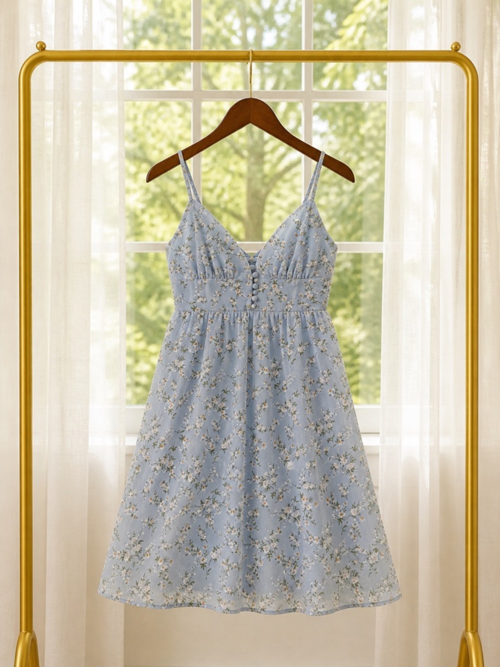 Papaya Pale Blue Floral V-Neck Sundress